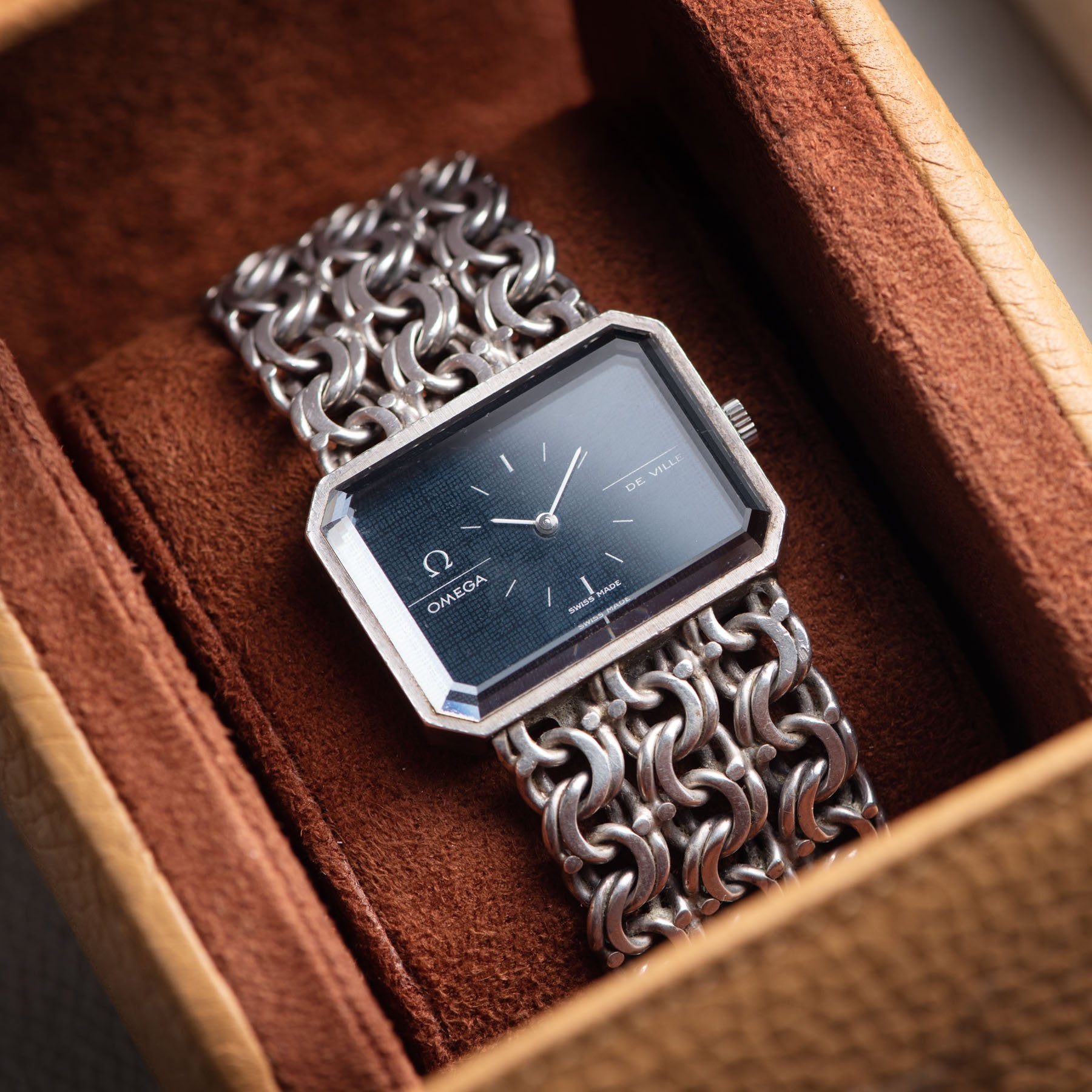 Omega De Ville Silver Watch with Blue Dial