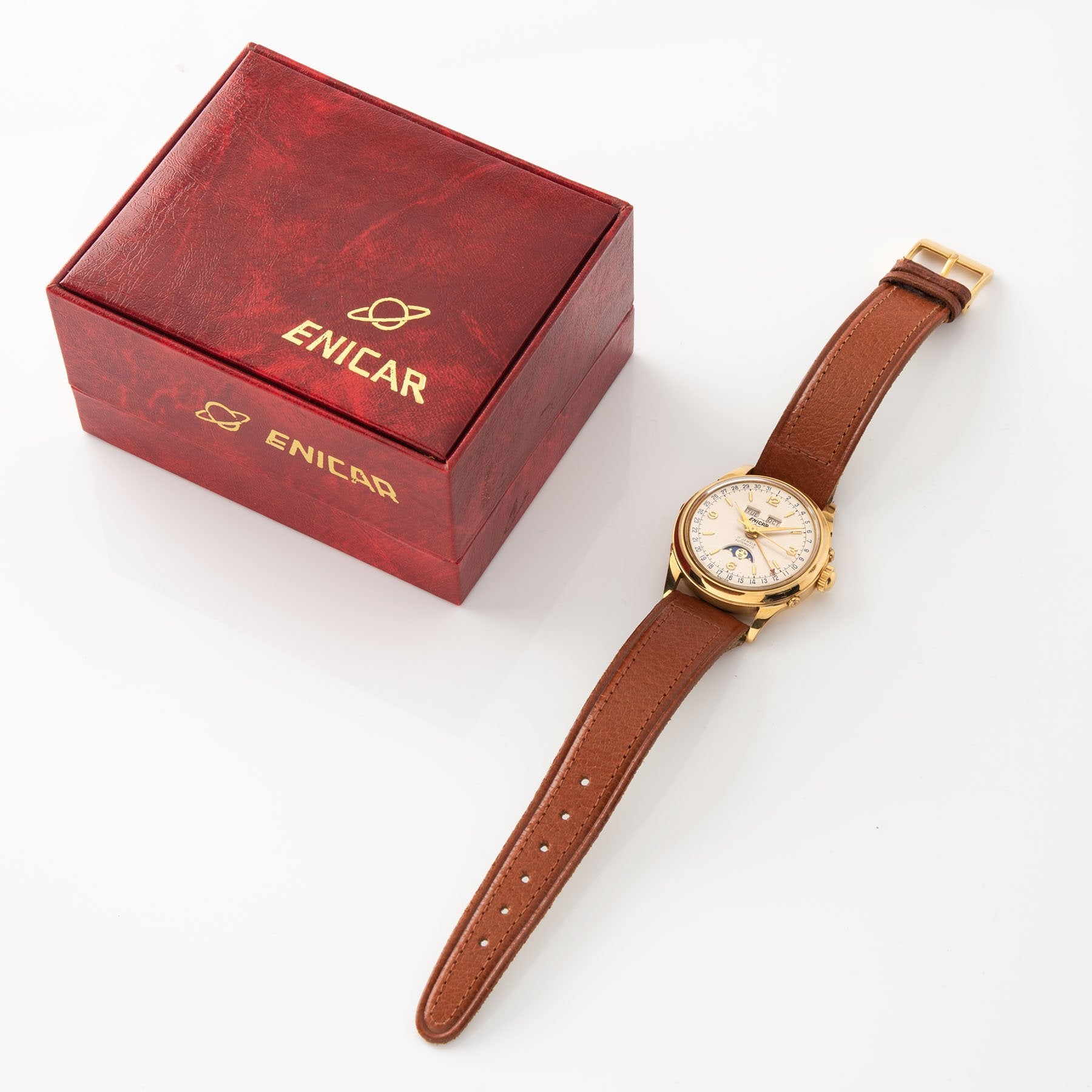 Enicar Triple Calendar Moonphase Yellow Gold