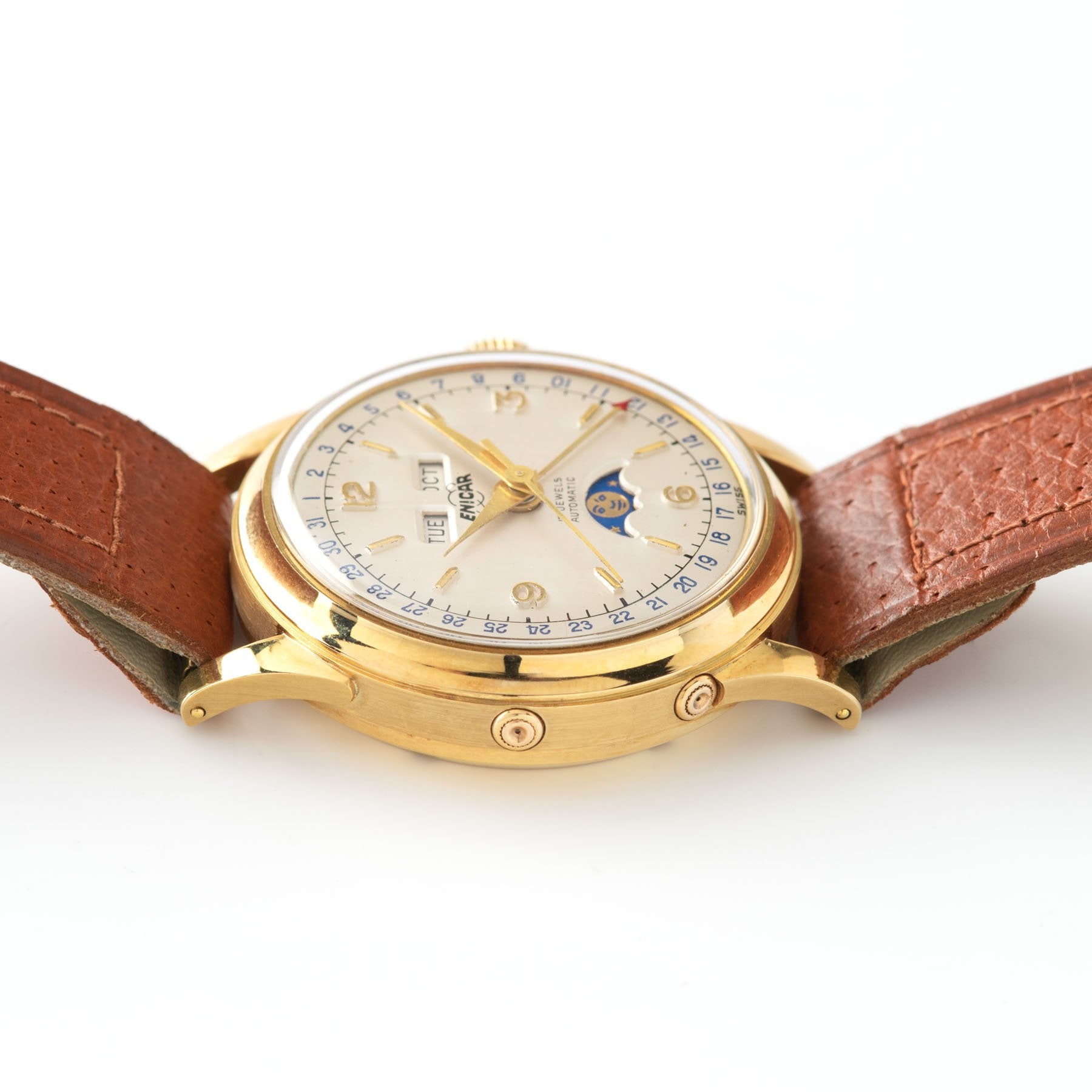 Enicar Triple Calendar Moonphase Yellow Gold