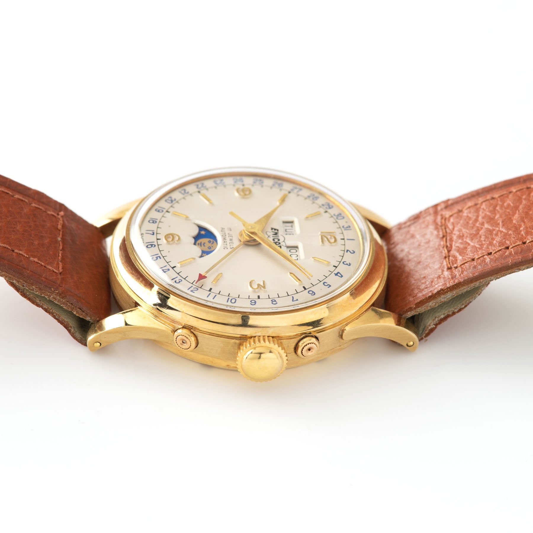 Enicar Triple Calendar Moonphase Yellow Gold