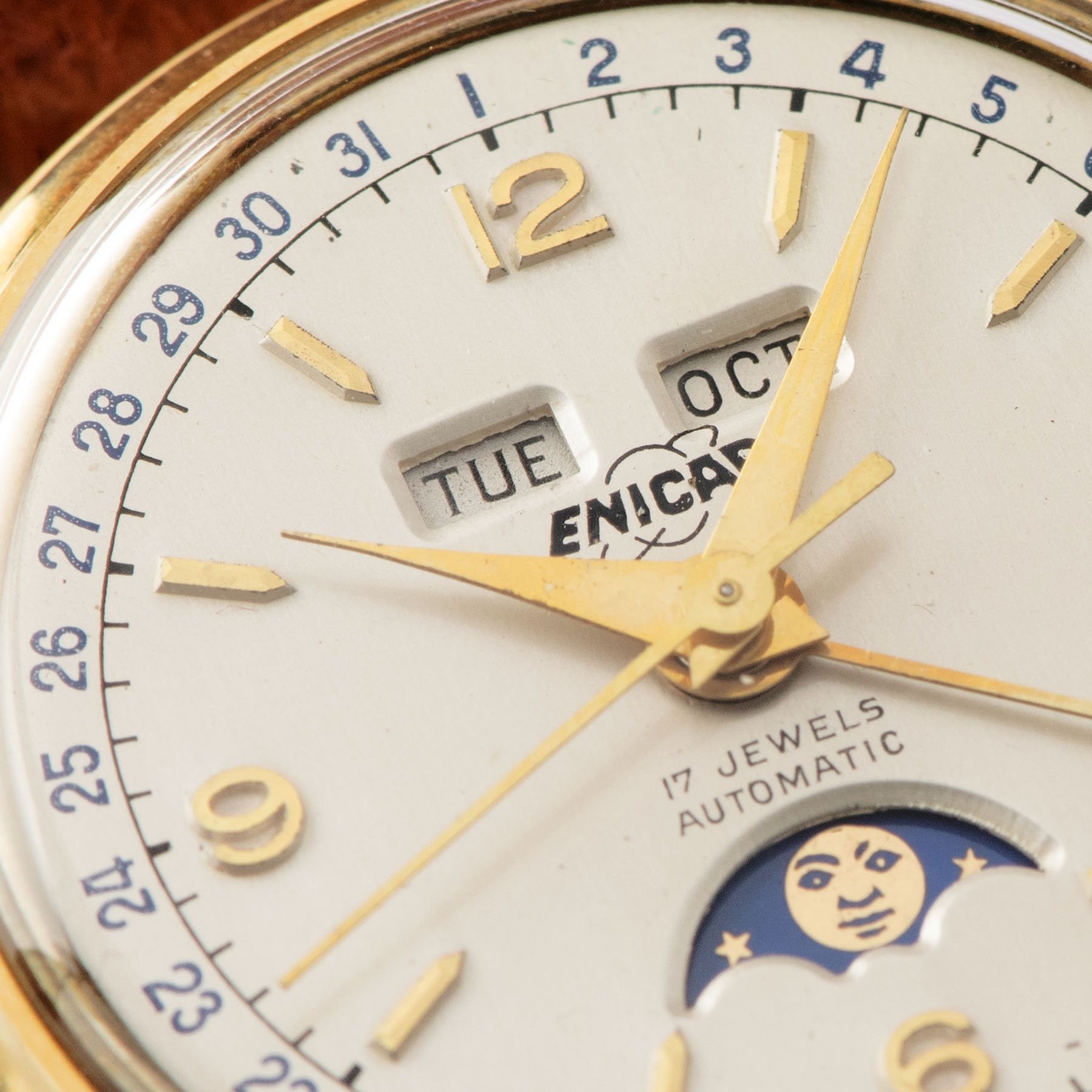 Enicar Triple Calendar Moonphase Yellow Gold