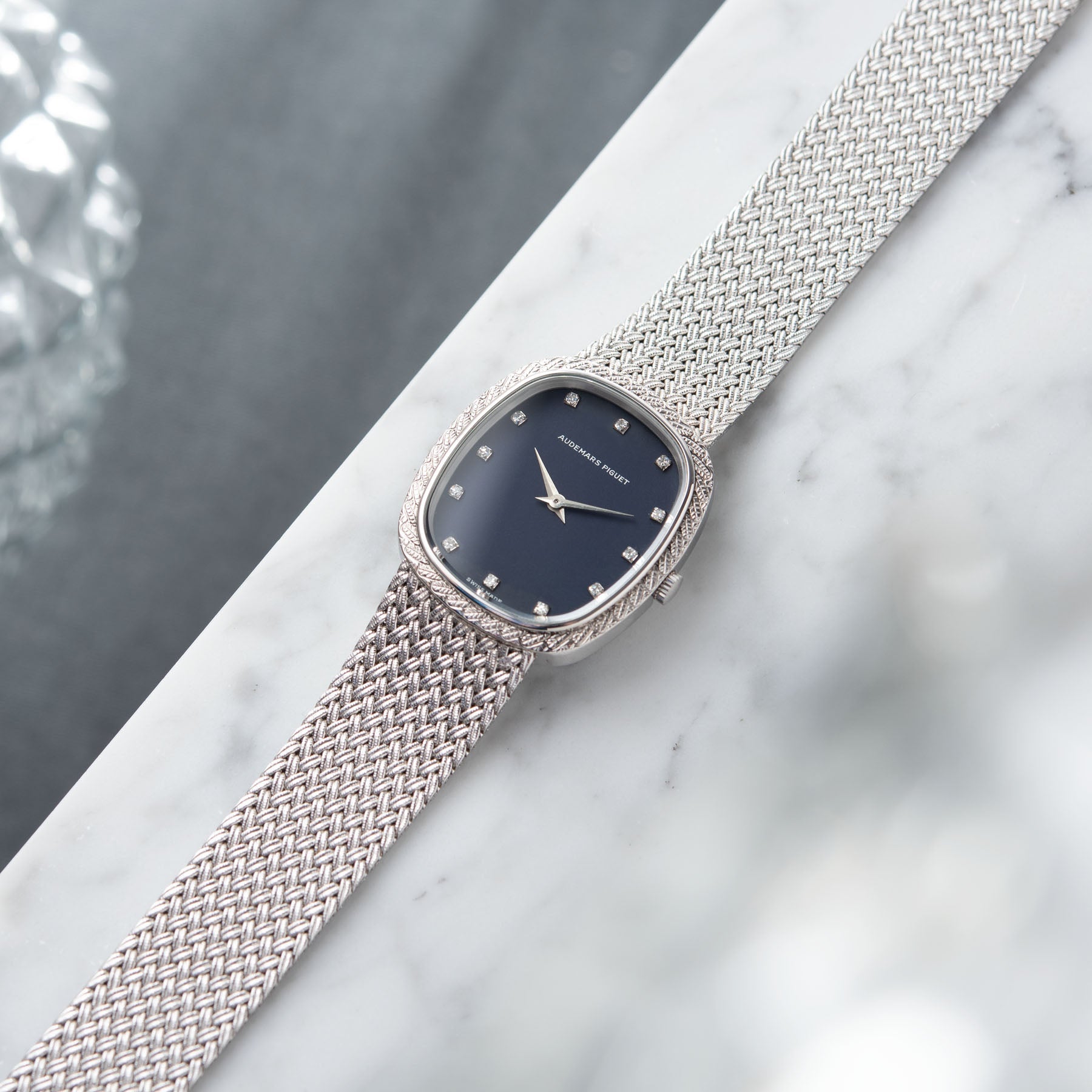 Audemars Piguet Steel Integrated Bracelet Dress Watch Blue Dial 