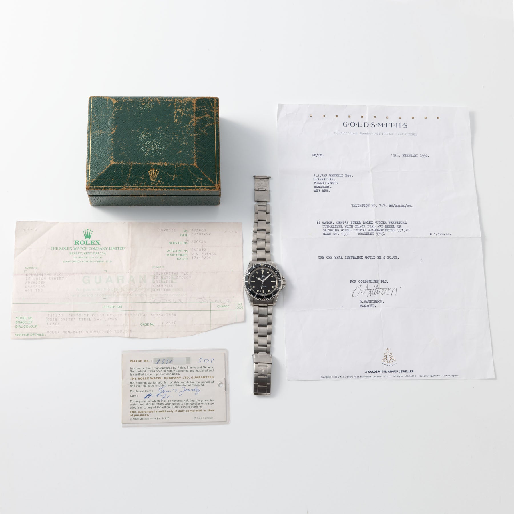 Rolex Submariner Non-Serif Dial 5513 Box and Papers