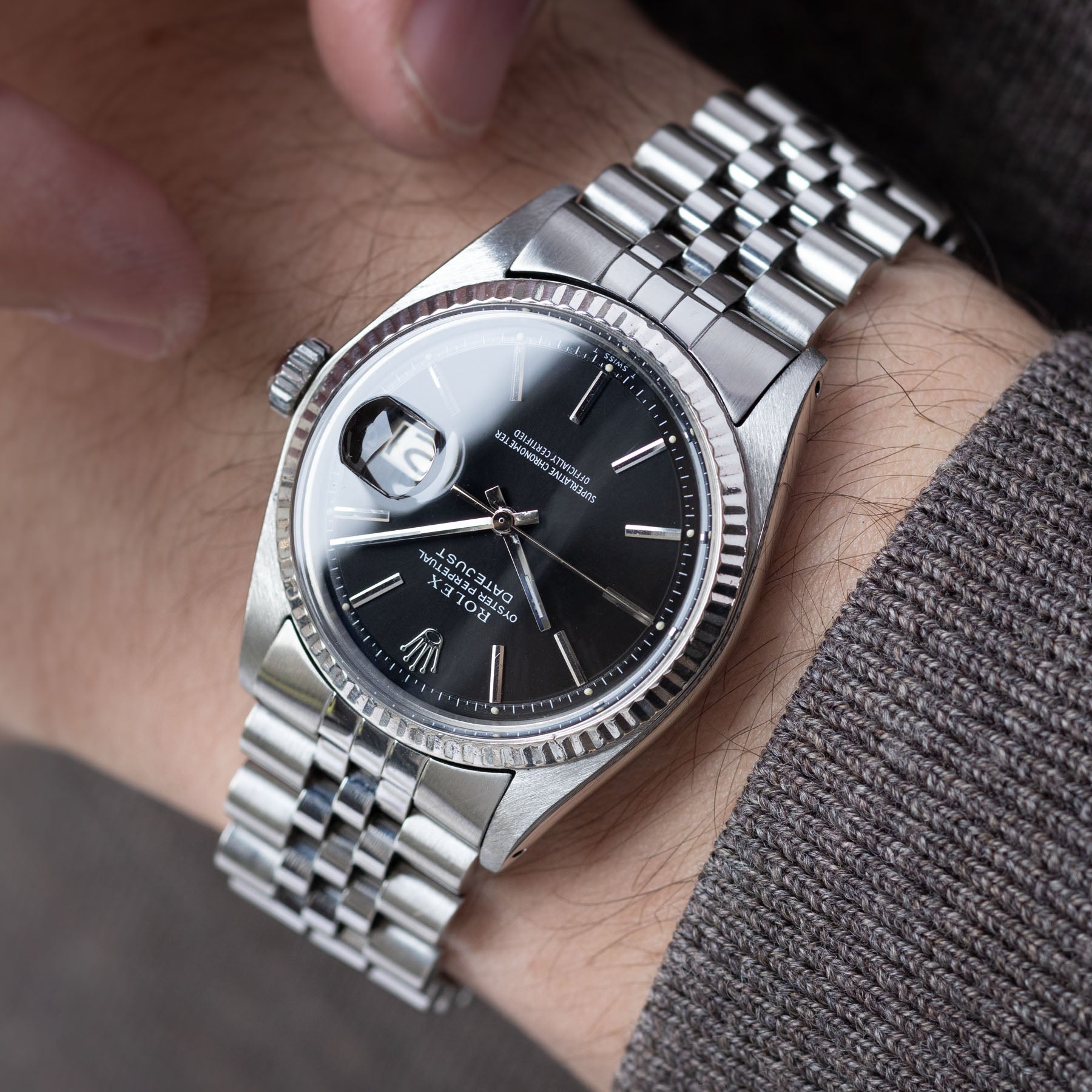 Rolex Datejust 1601 Rare Soleil Finish Black Dial