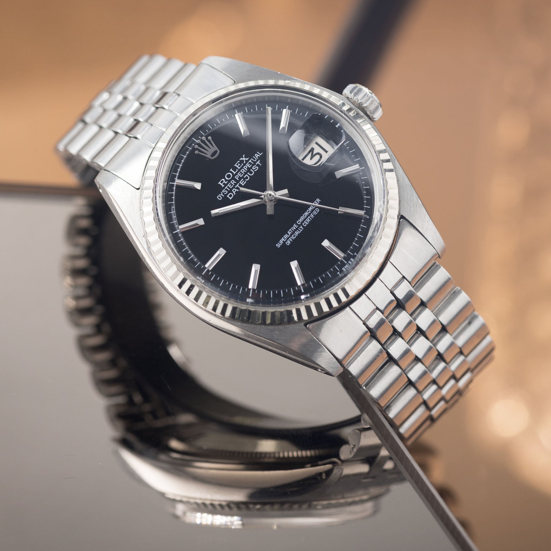 Rolex Datejust 1601 Black Gloss Dial White Gold Bezel