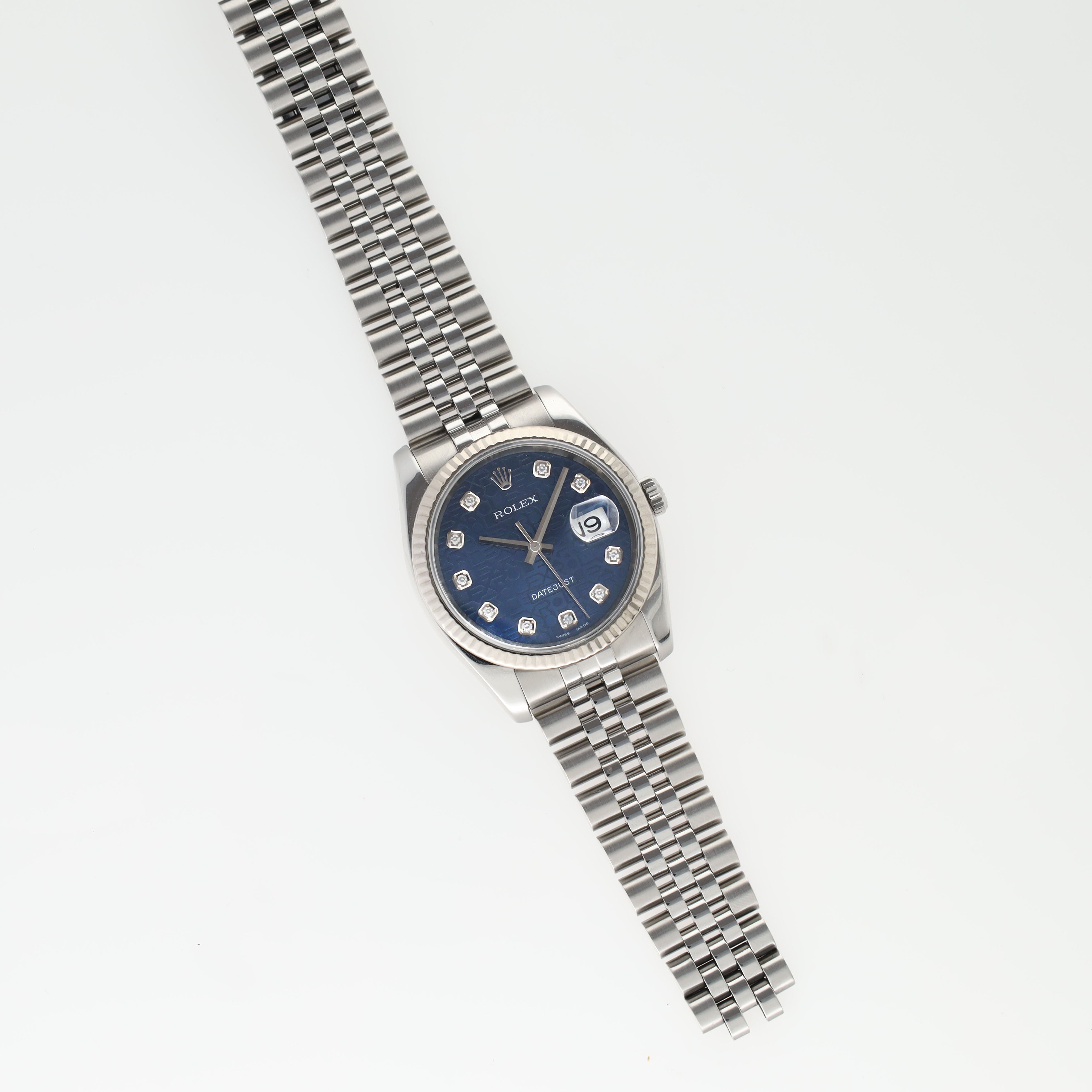 Rolex Datejust 116234 Blue Jubilee Diamond Dial with Papers 