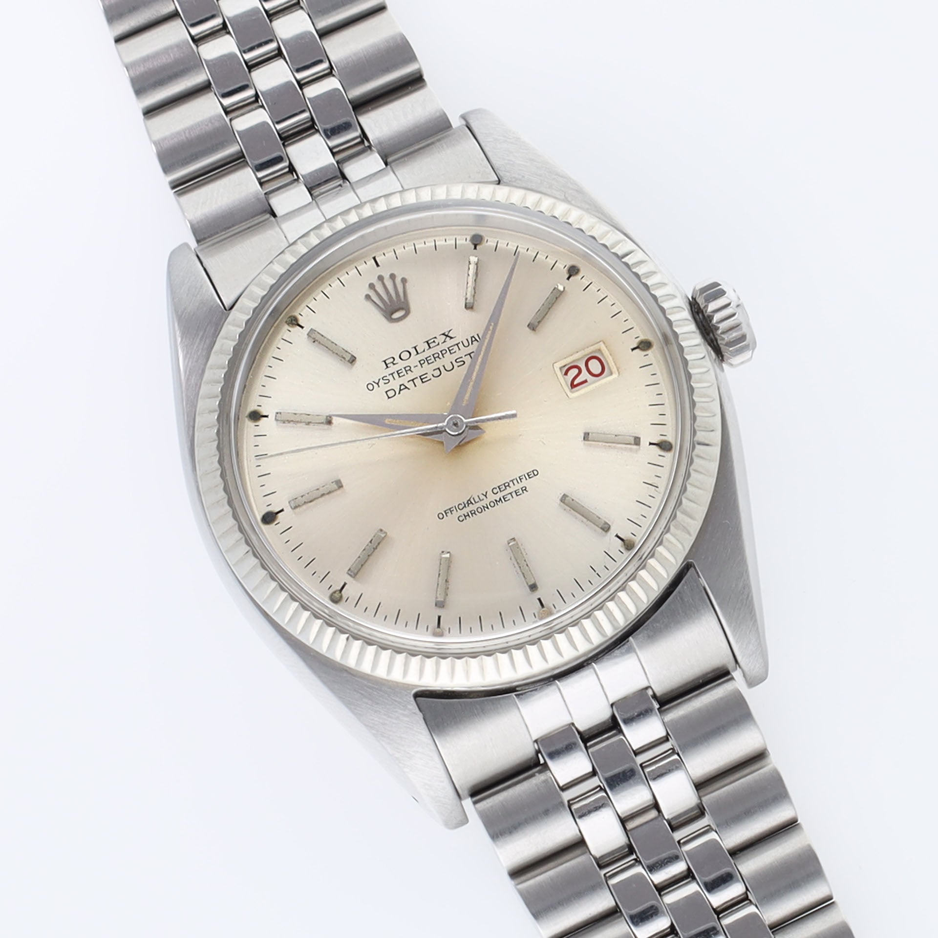 Rolex Datejust 6305 Ovettone Silver Dial with White Gold Bezel