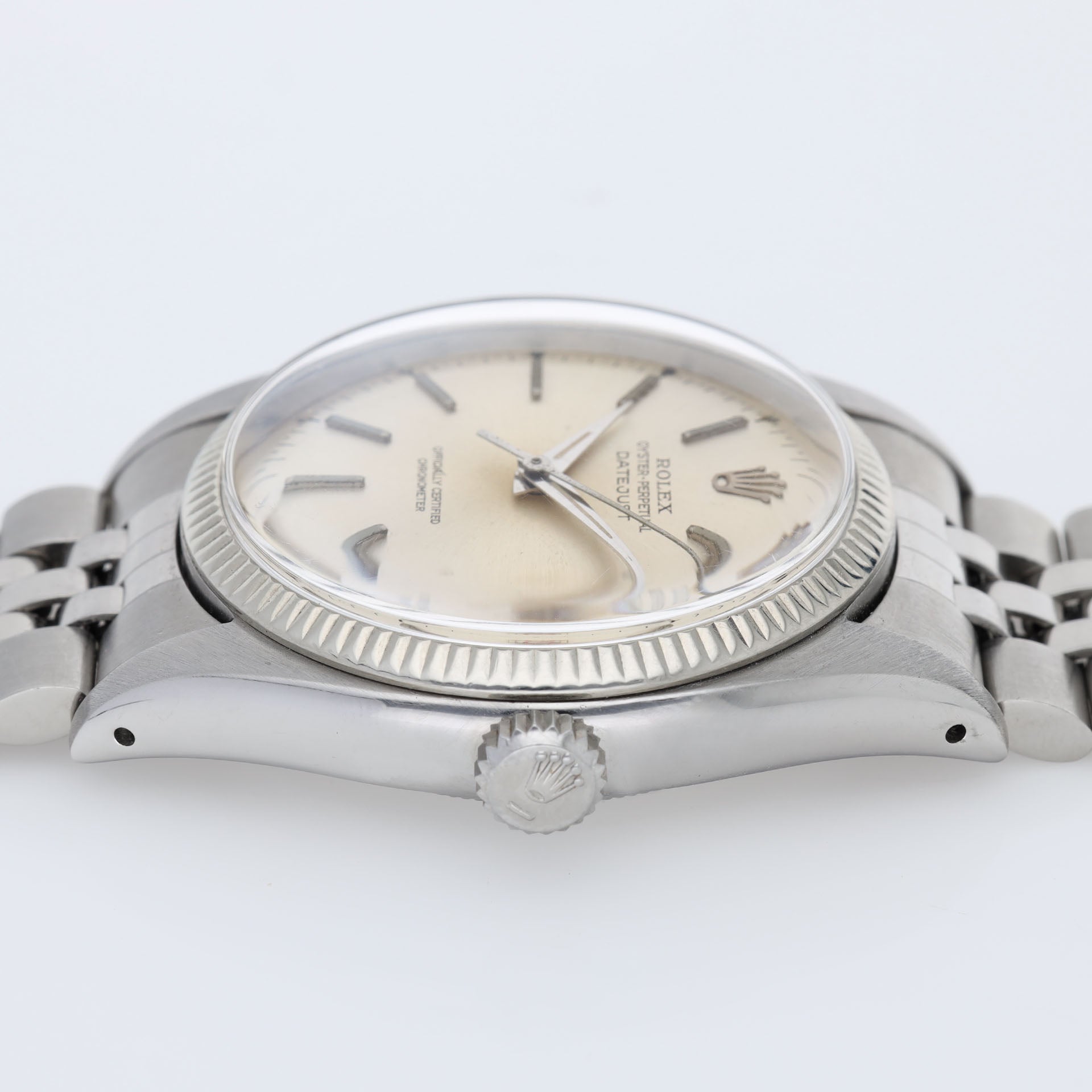 Rolex Datejust 6305 Ovettone Silver Dial with White Gold Bezel
