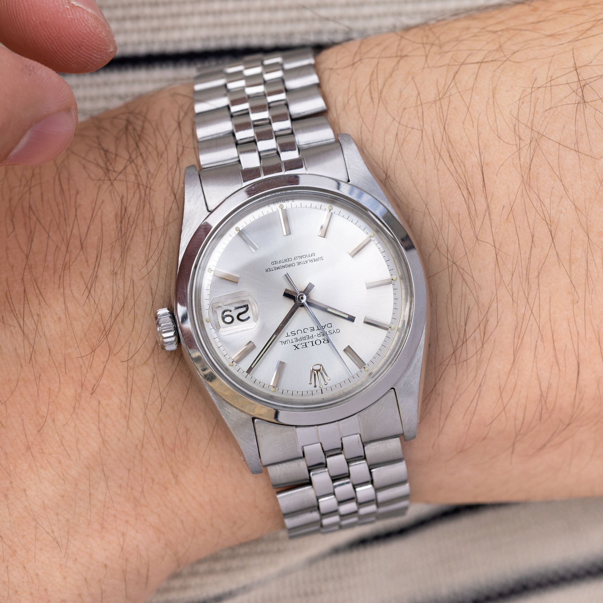 Rolex Datejust 1600 Silver Soleil Pie Pan Dial
