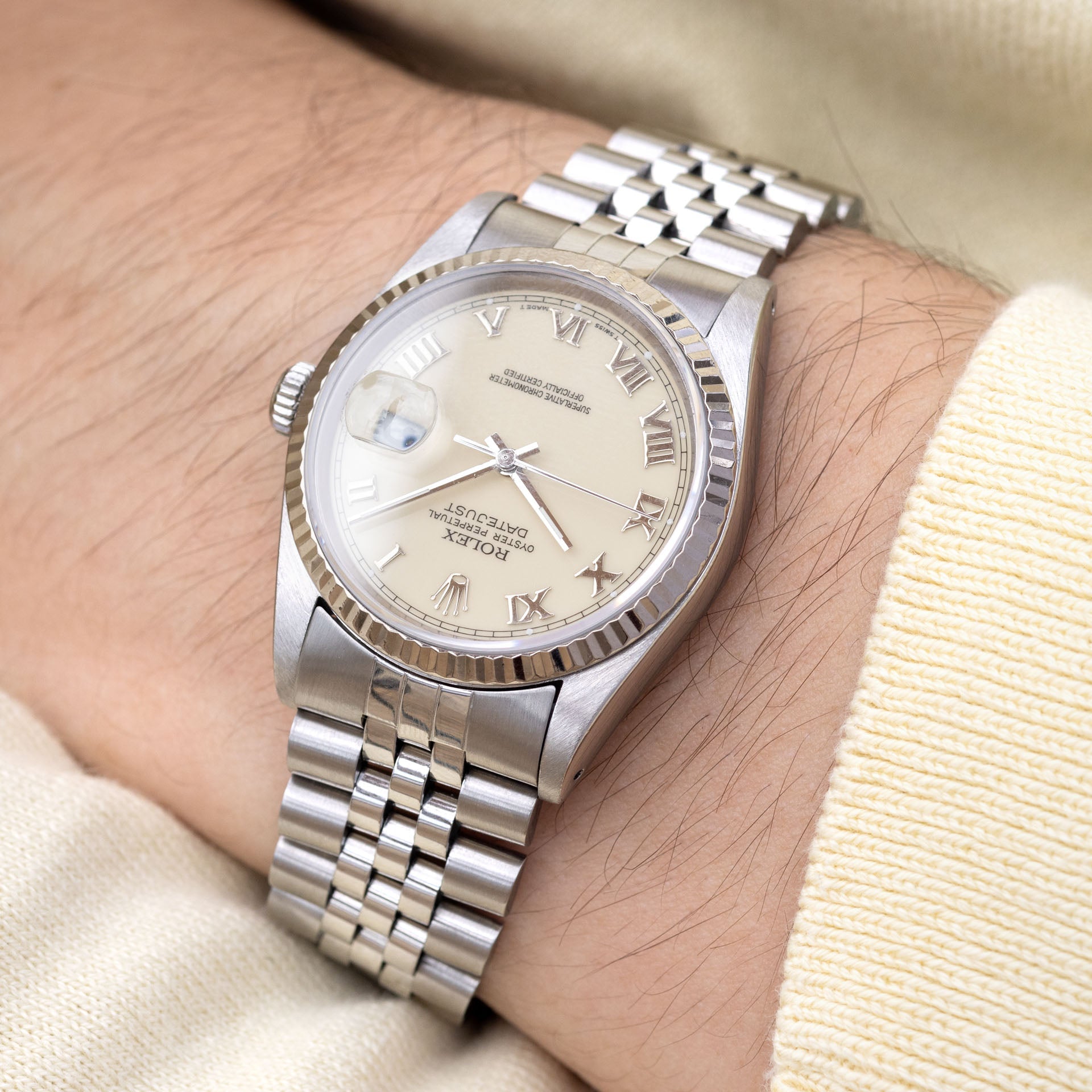 Rolex Datejust 16234 Cream Porcelain Dial Applied Roman Hours