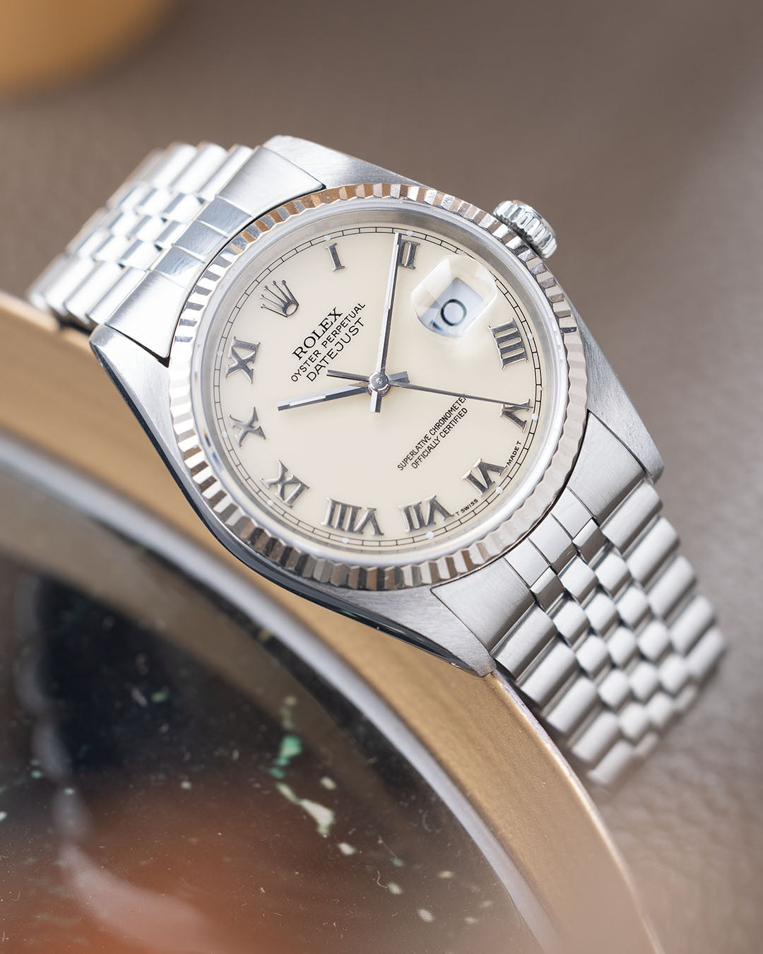 Rolex Datejust 16234 Cream Porcelain Dial Applied Roman Hours