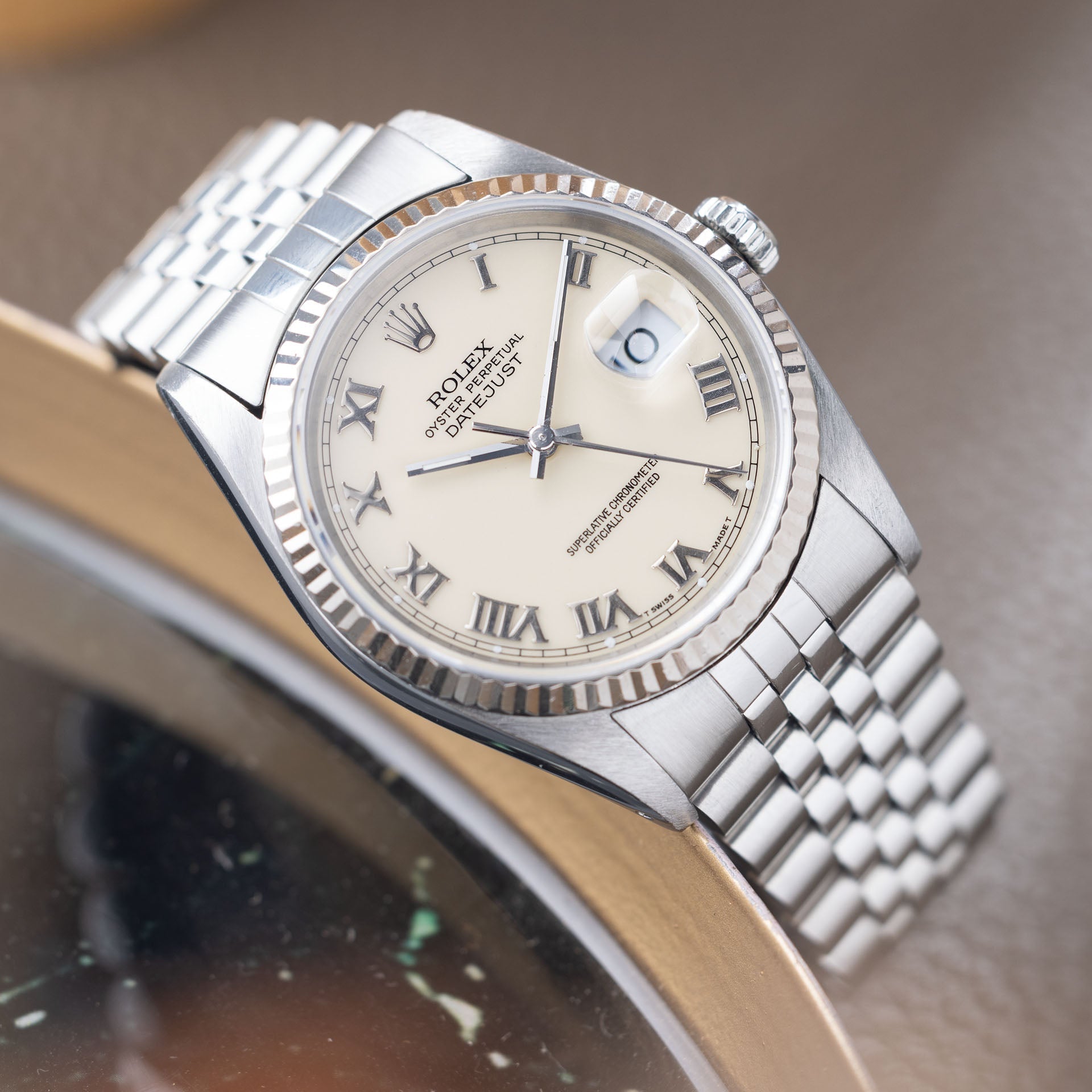 Rolex Datejust 16234 Cream Porcelain Dial Applied Roman Hours