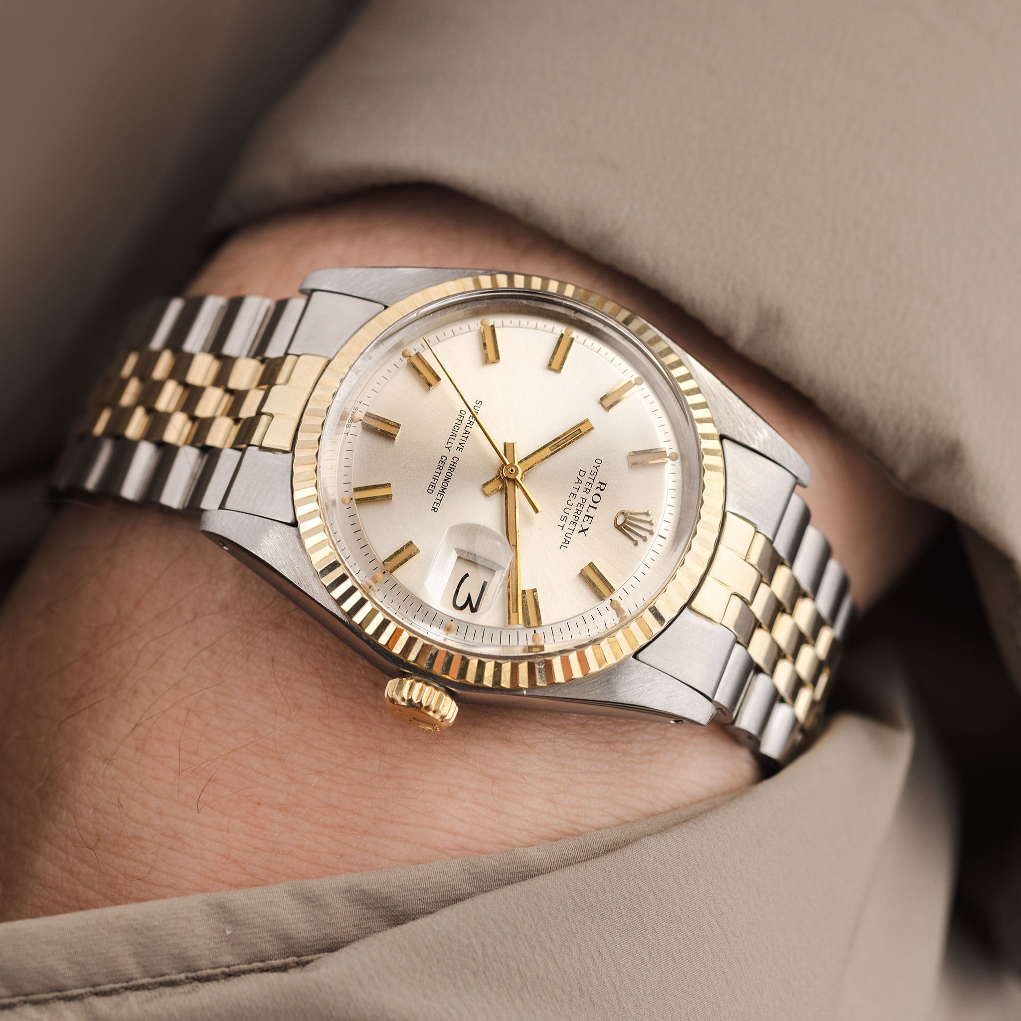 Rolex Datejust 1601/3 Steel and Yellow Gold Silver Wide Boy Dial