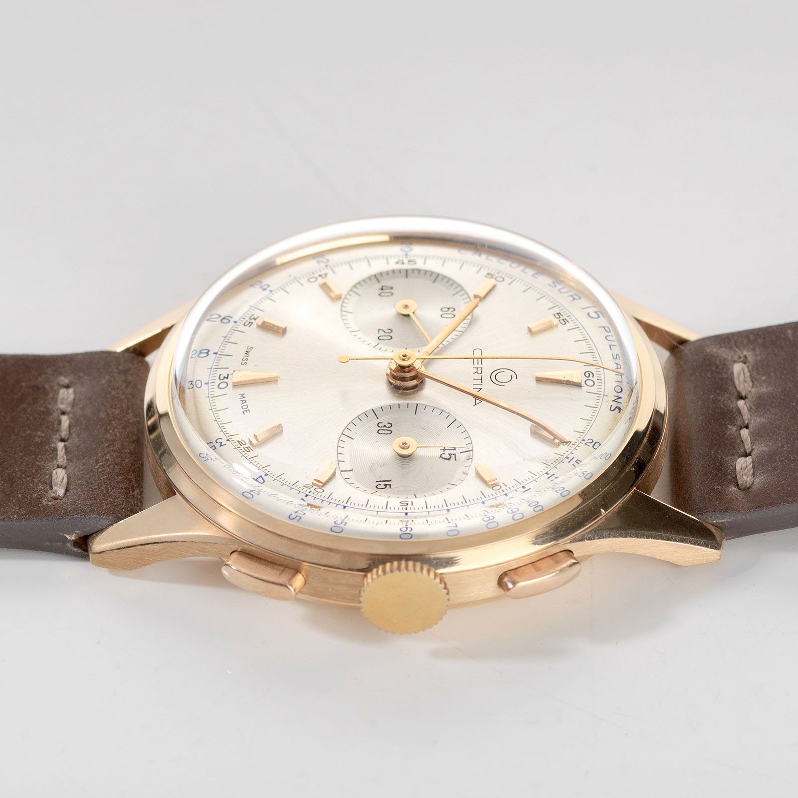 Certina Red Gold Pulsometer Chronograph Watch 1940s