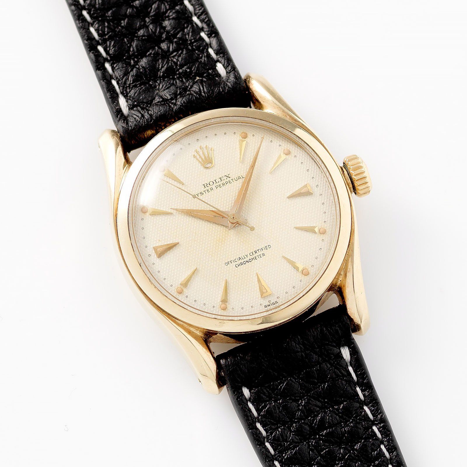 Rolex Oyster Perpetual Bombe Waffle Dial Gold 6102