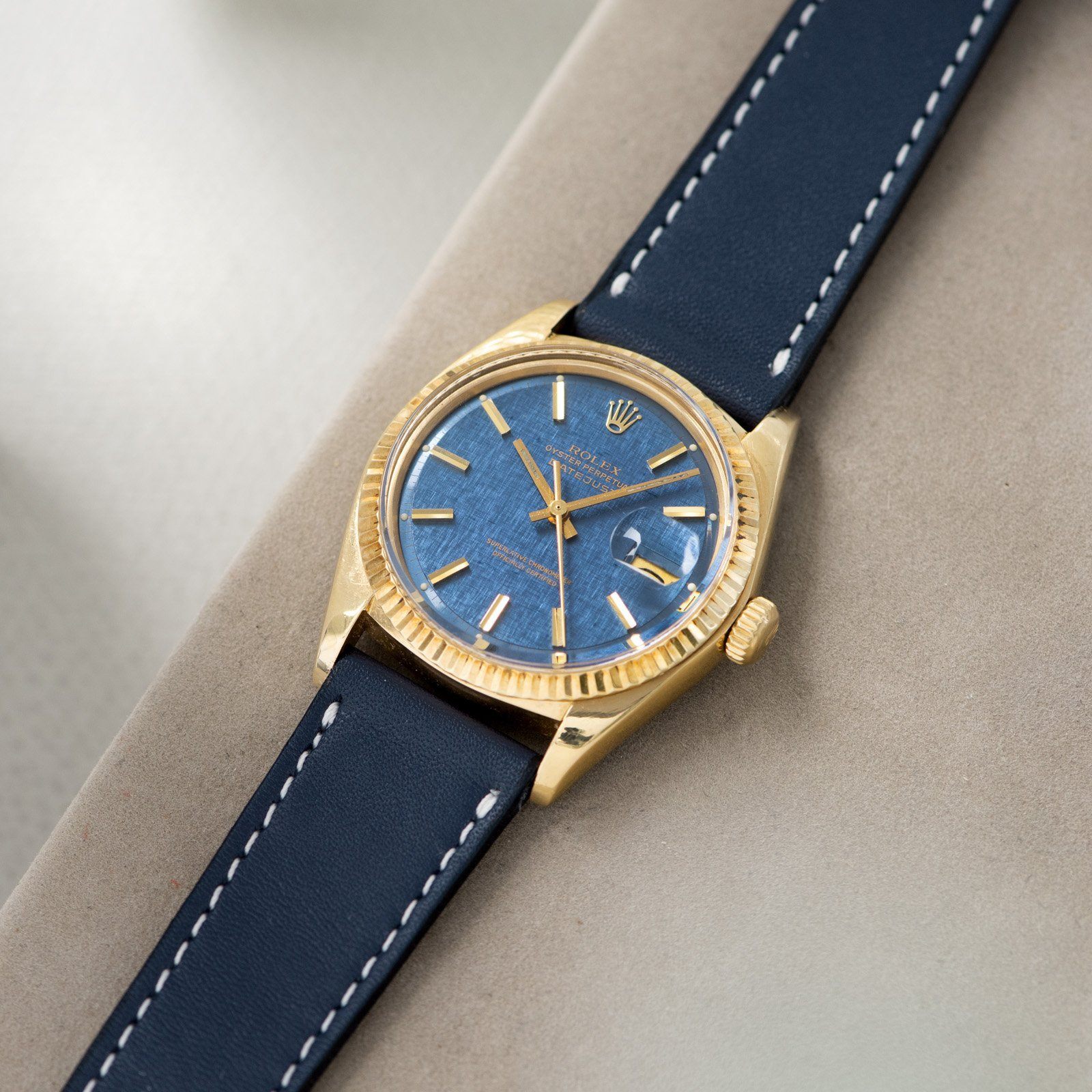 Rolex Datejust Yellow Gold 1601 Blue Linen Dial 