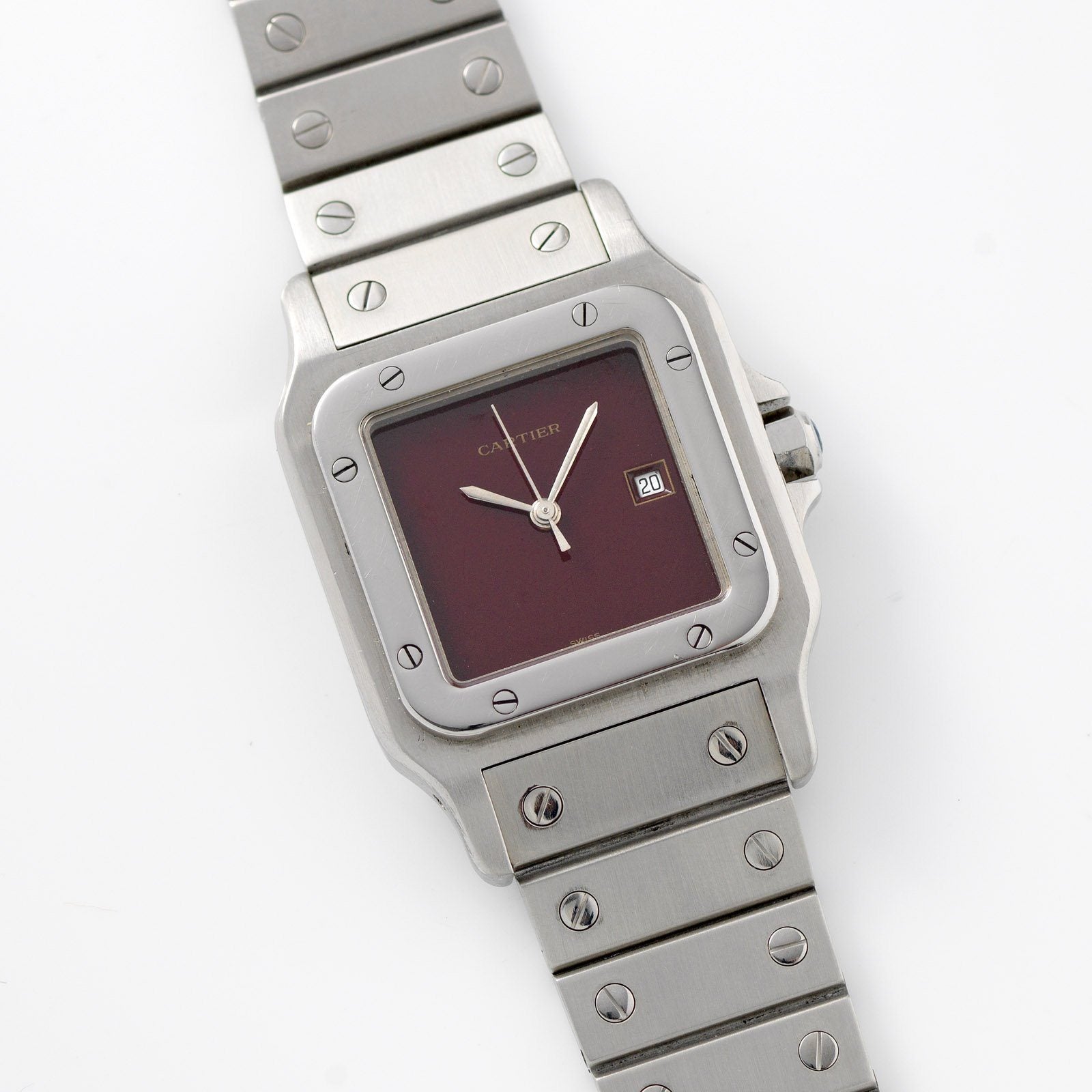 Cartier Santos Galbee Burgundy Lacquer Dial 