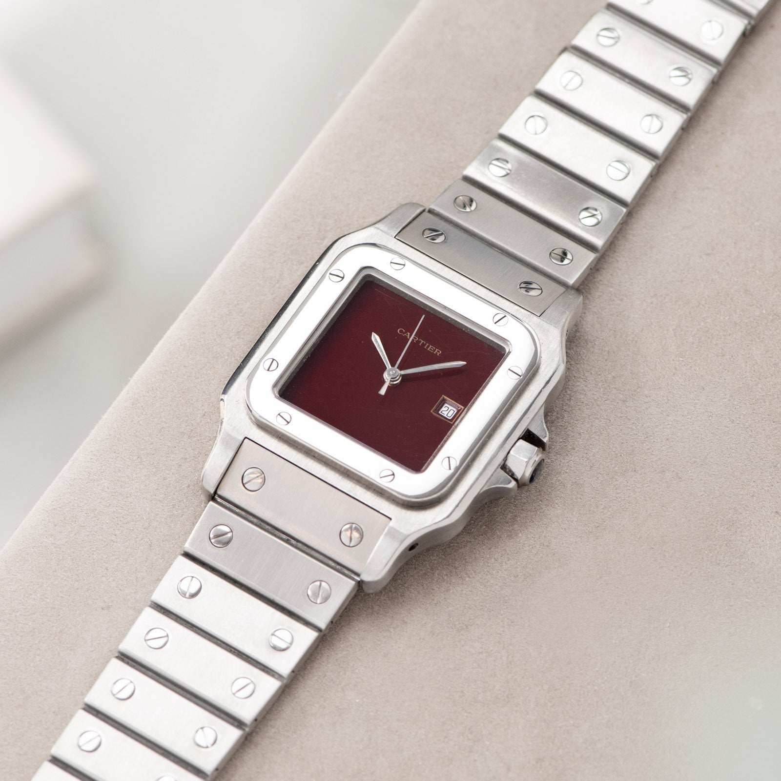 Cartier Santos Galbee Burgundy Lacquer Dial 