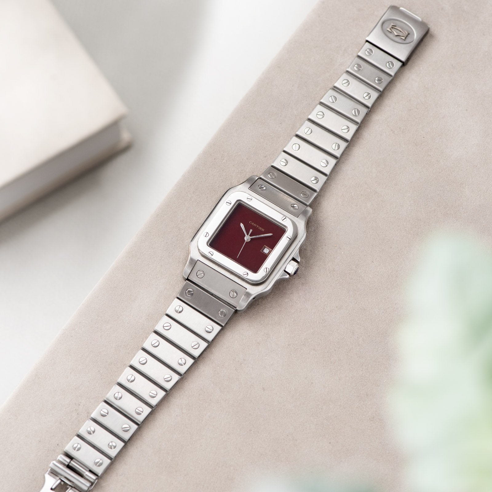Cartier Santos Galbee Burgundy Lacquer Dial 