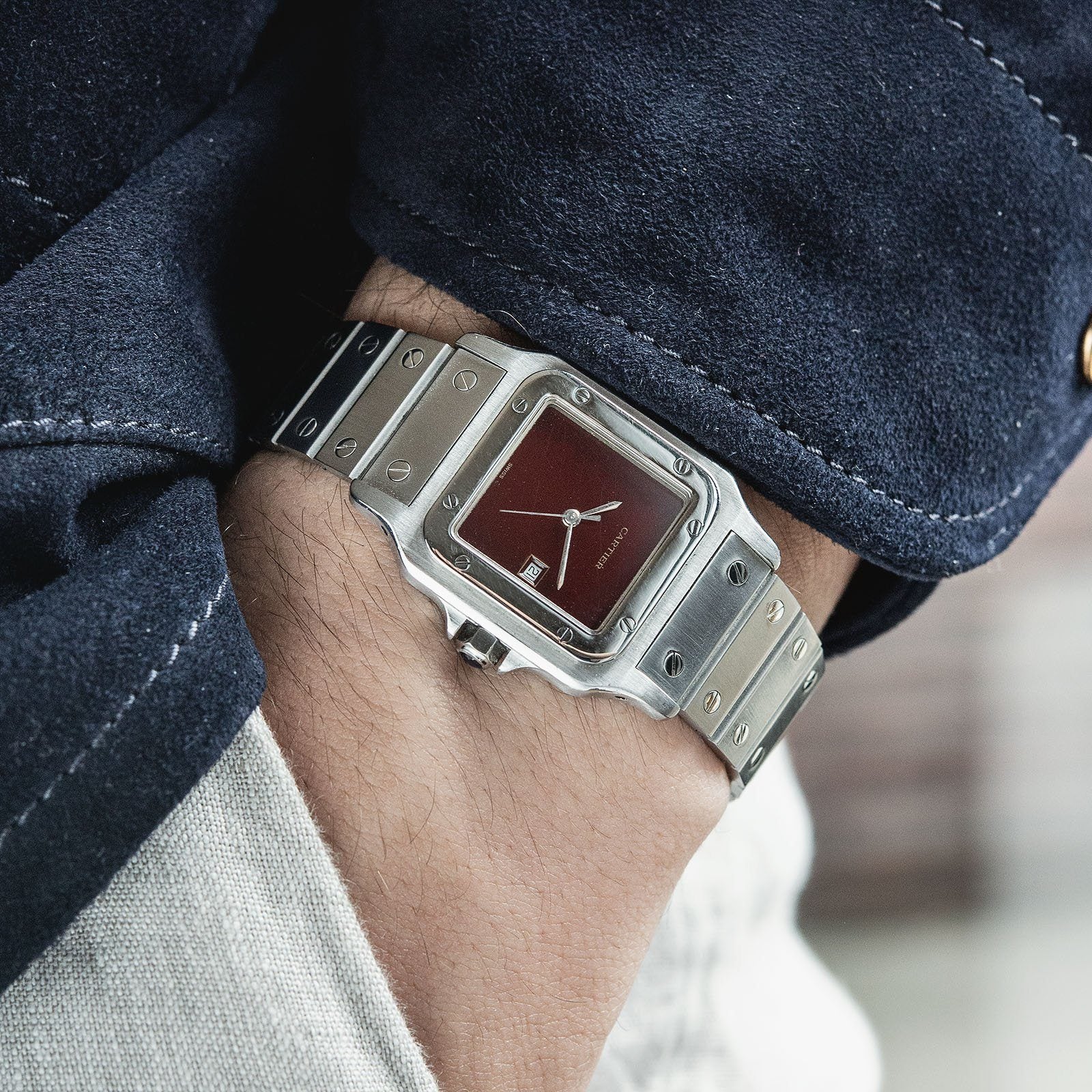 Cartier Santos Galbee Burgundy Lacquer Dial 