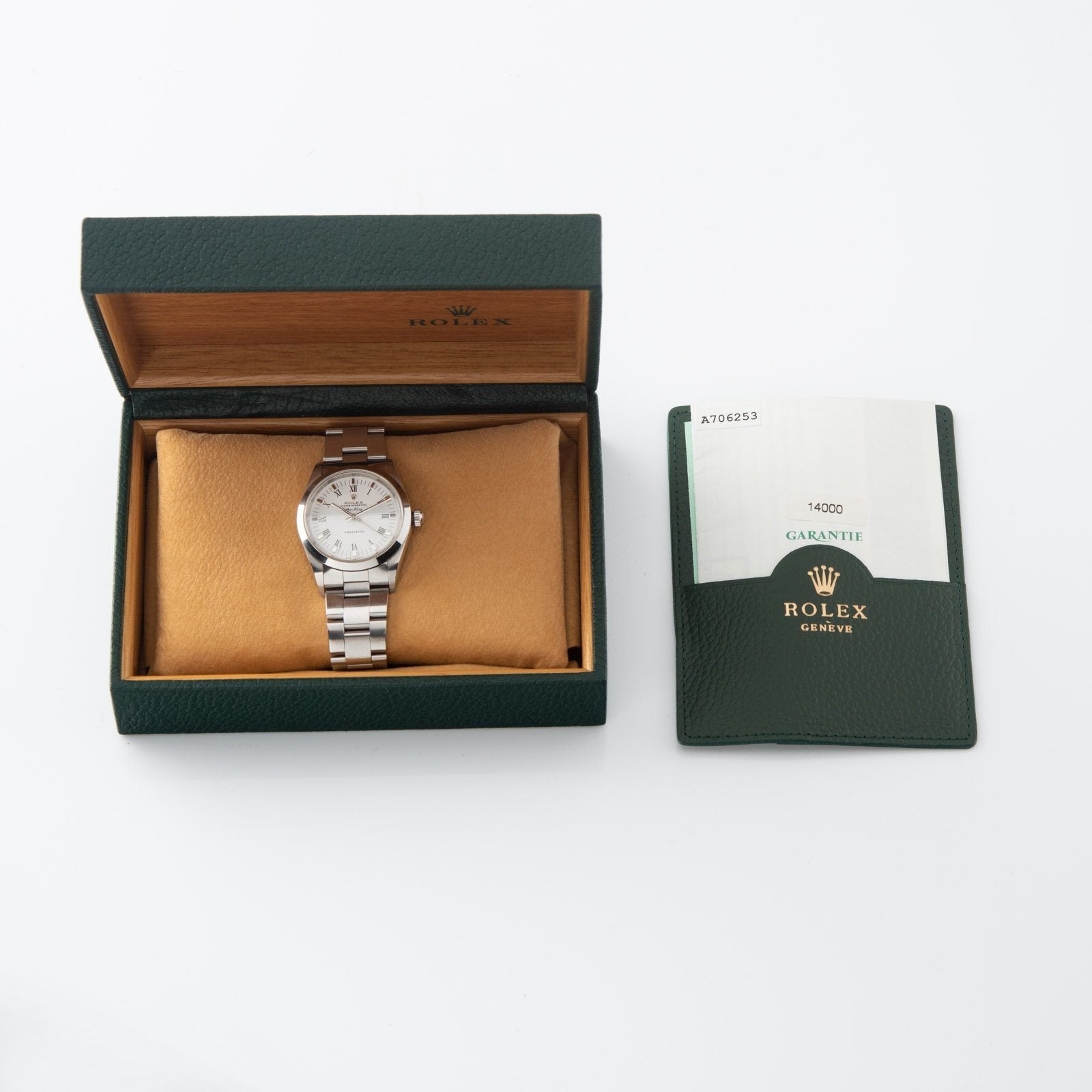 Rolex Air King Ref 14000 White Porcelain Dial Box and Papers