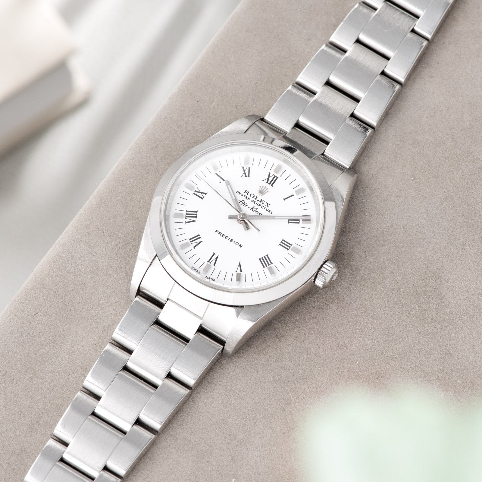 Rolex Air King Ref 14000 White Porcelain Dial Box and Papers