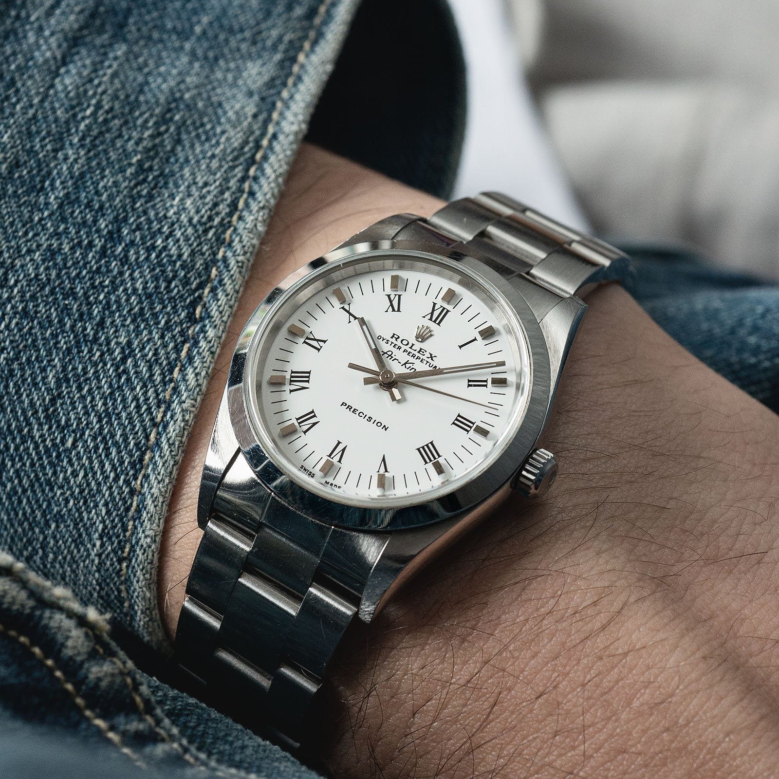 Rolex Air King Ref 14000 White Porcelain Dial Box and Papers
