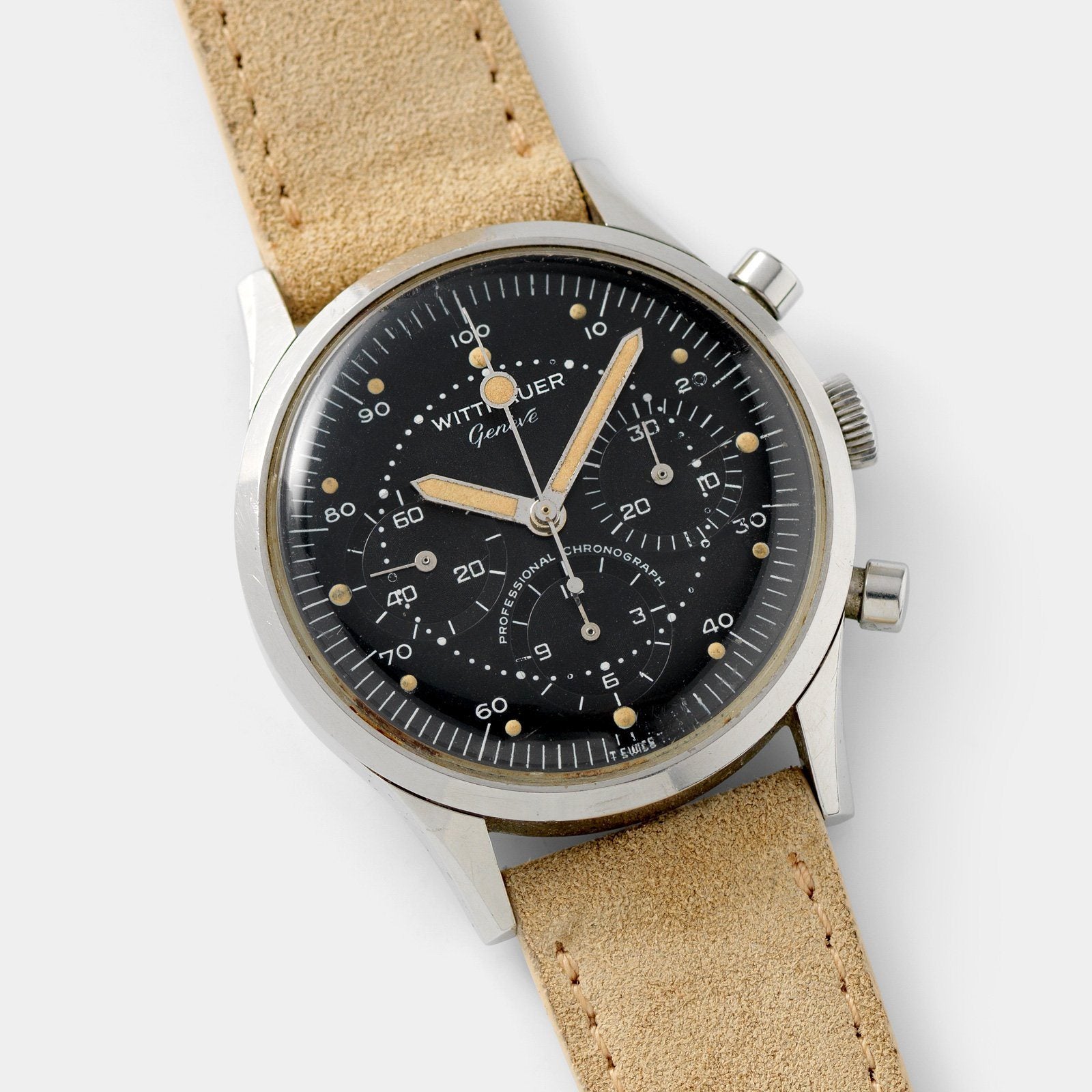Wittnauer 242T Matte black Dial Steel Chronograph with decimal scale
