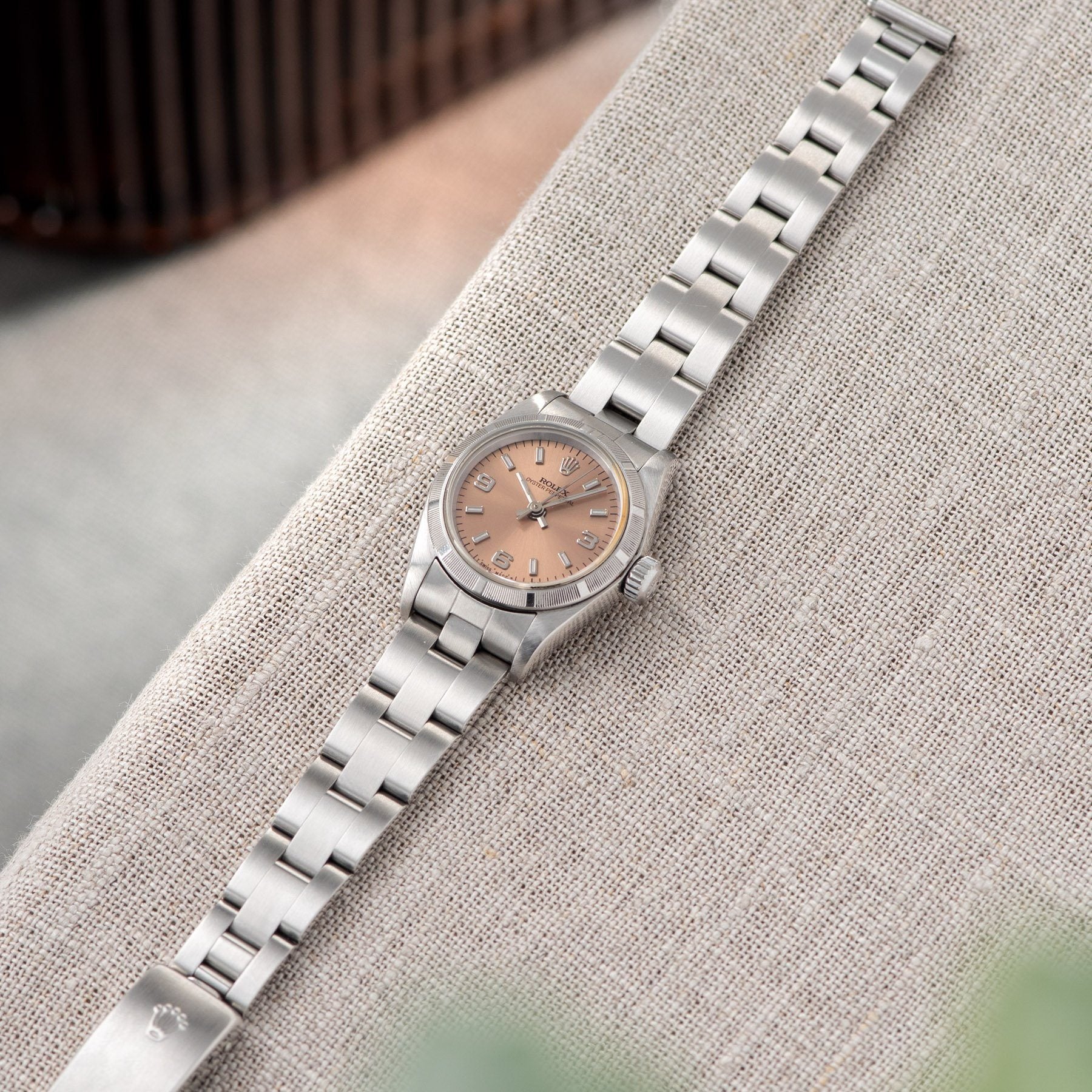 Rolex Oyster Perpetual Lady Ref 67230 Salmon Dial with a  a solid-link Oyster bracelet