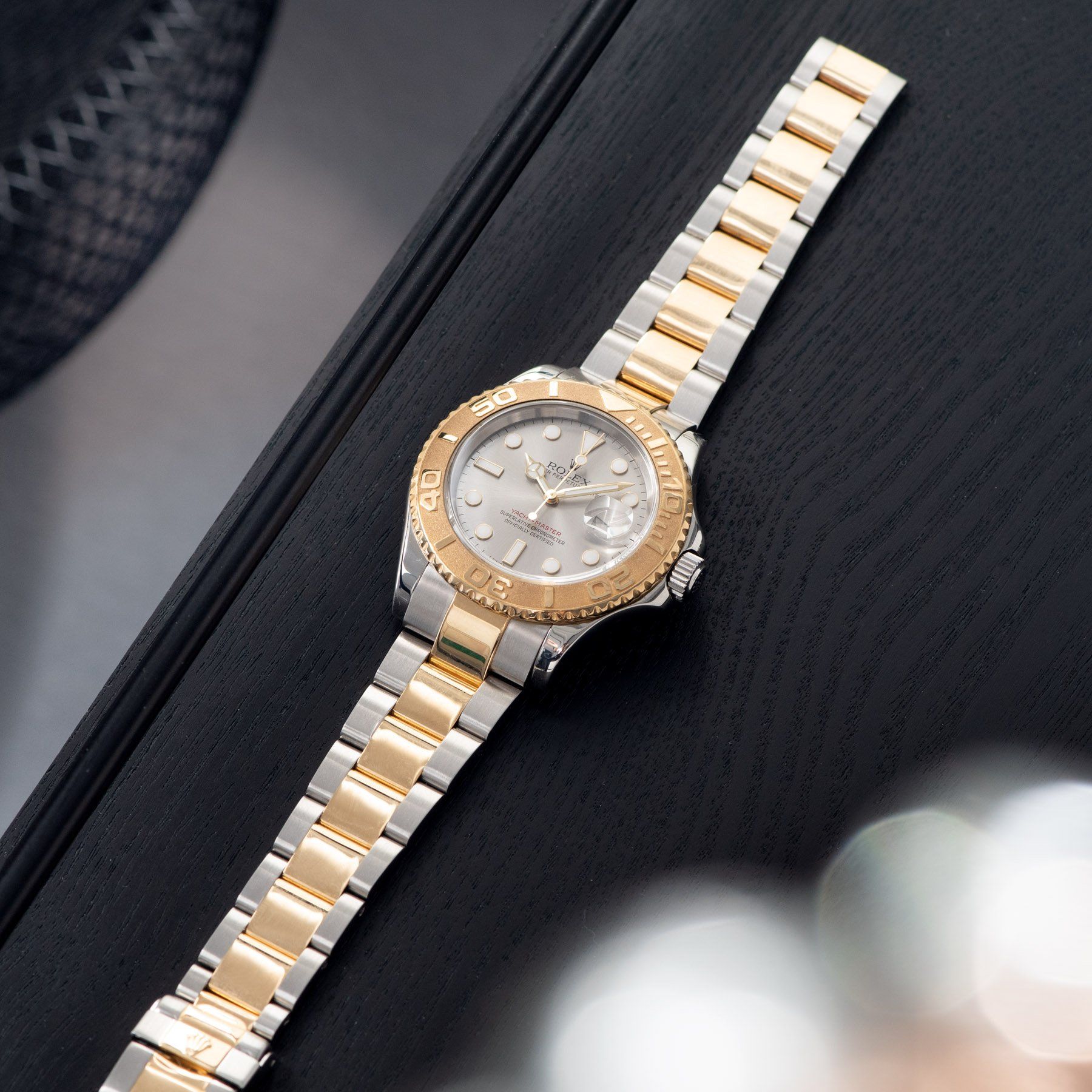Rolex Yachtmaster Steel and Gold 16623 Grey Dial with a solid link Oyster bracelet