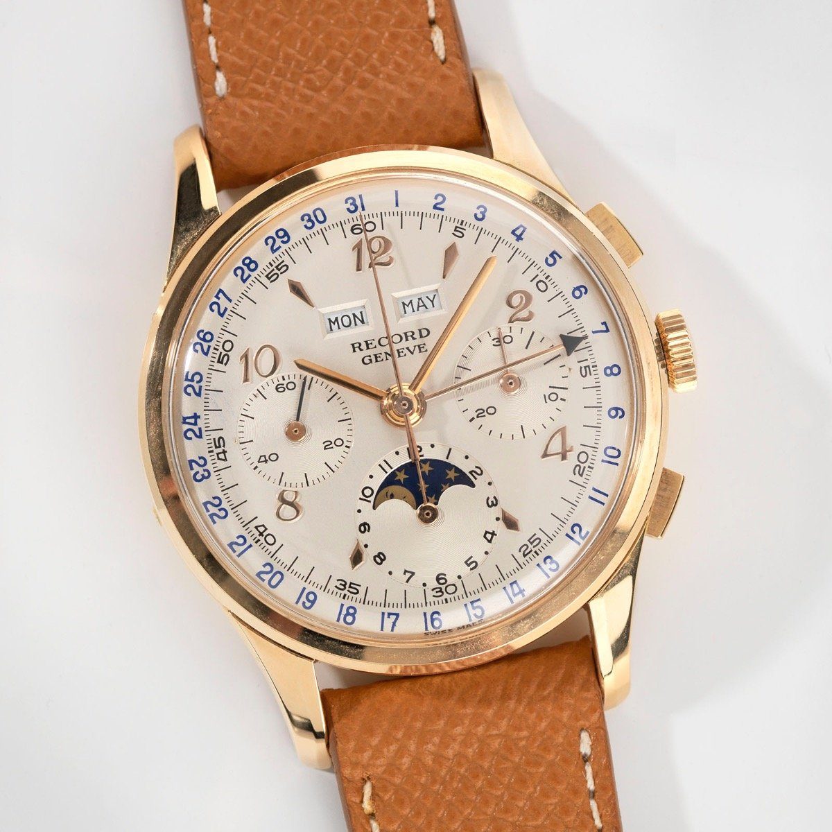 Record Triple Date Moonphase & Chronograph 1950s Valjoux 88