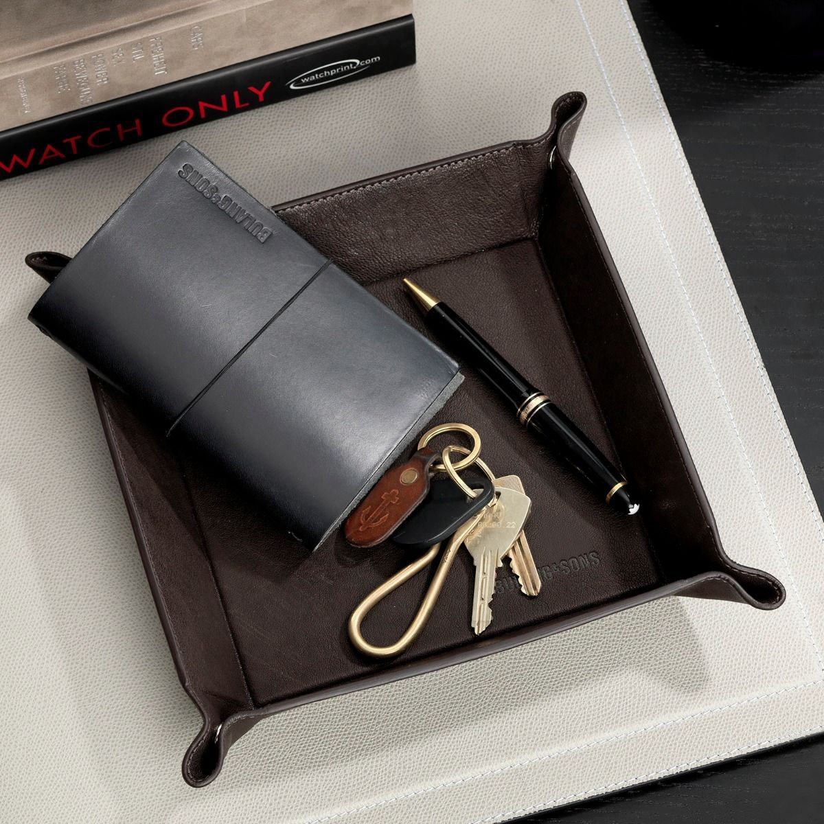 Washed Brown Big Leather Valet Tray