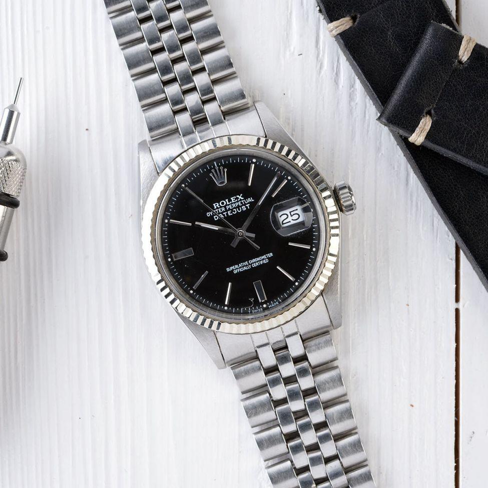 ROLEX 1601 DATEJUST BLACK DOOR STOP DIAL